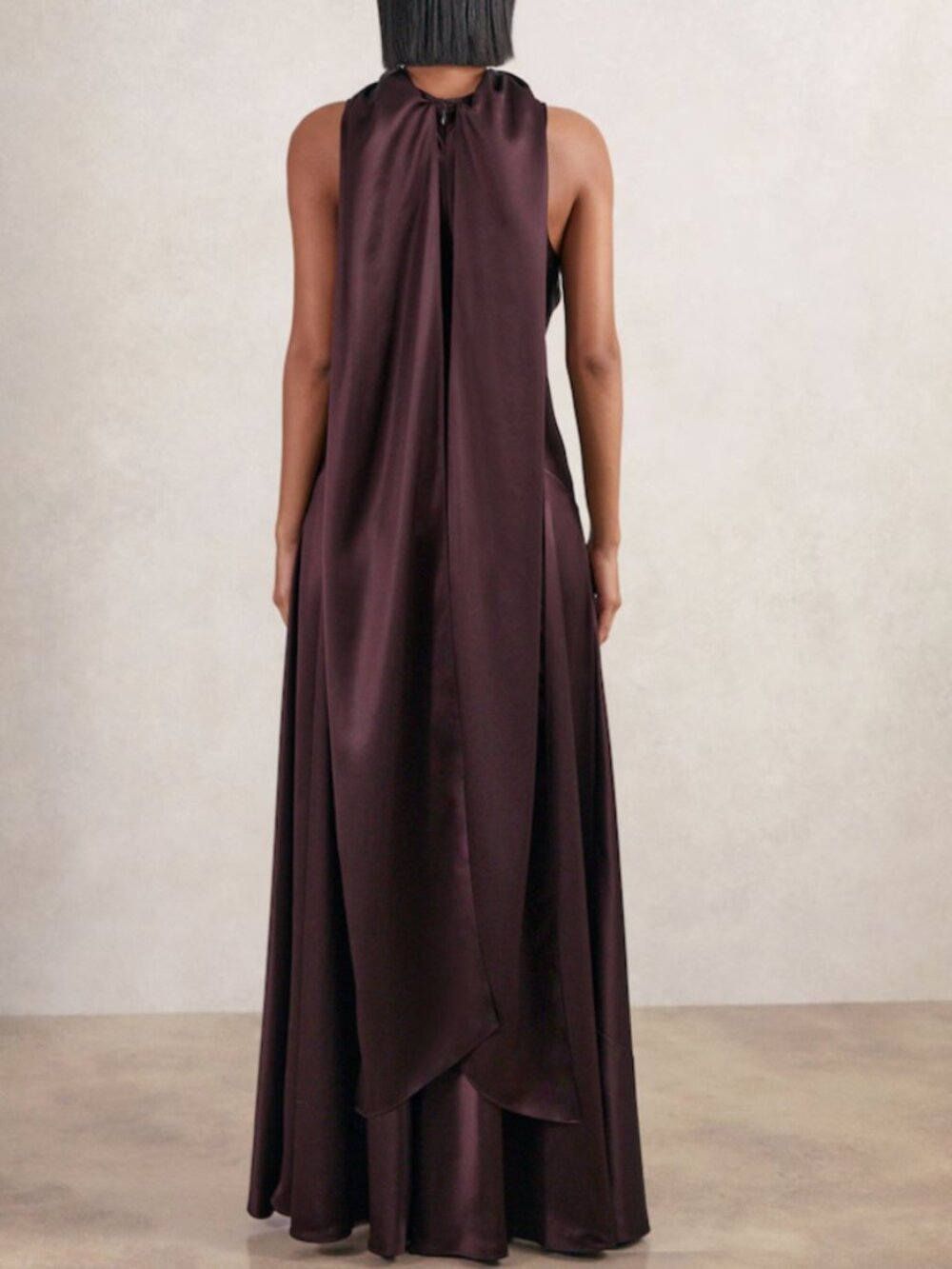 REISS Fae Satin Cape Maxi Dress Gown Burgundy Satin Event Party Cocktail - Picture 3 of 10